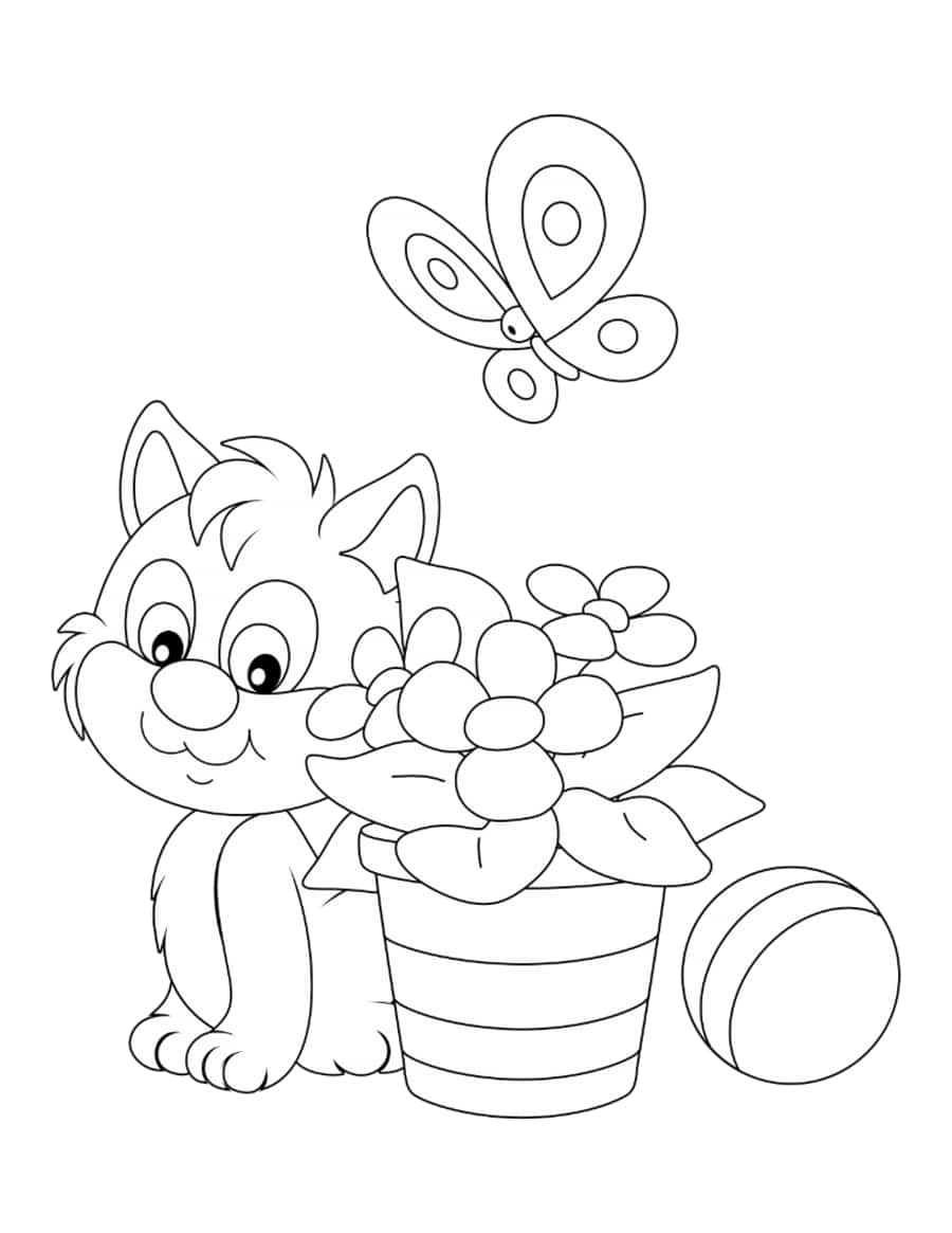 Flower Cute Cat Flower Pot Butterfly Tracing Shape Pdf Free Vectors